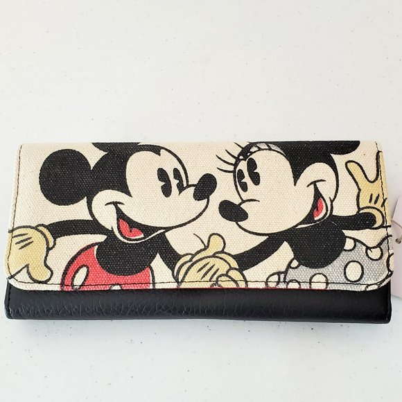 *SOLD* Disney Loungefly Mickey & Minnie Mouse Canvas Leather Trifold Wallet - Picture 4 of 10